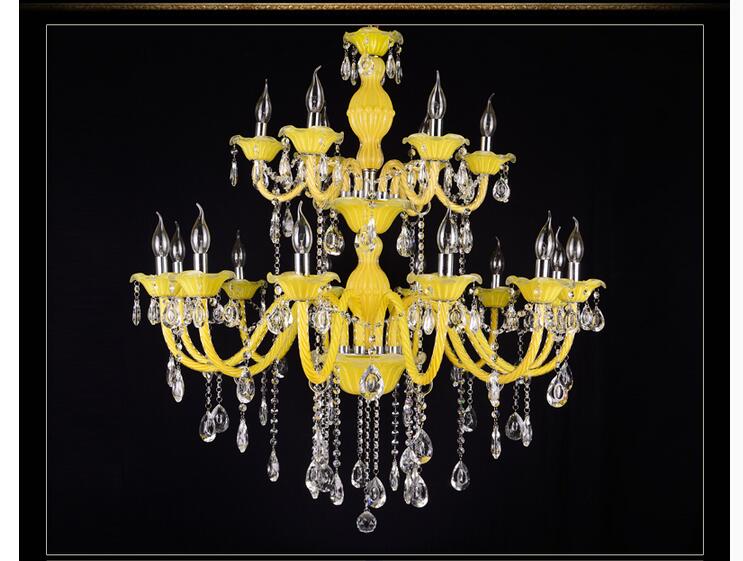 yellow crystal chandelier lustre crystal chandelier d950mm 12+6arms e14 led optional lustres de cristal chandelier