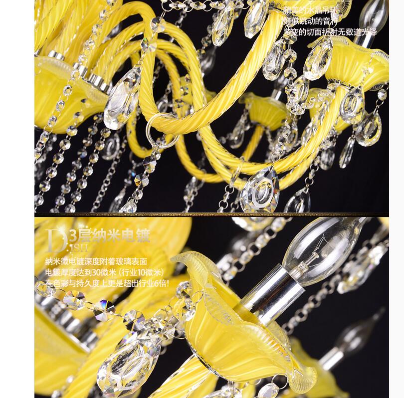 yellow crystal chandelier lustre crystal chandelier d950mm 12+6arms e14 led optional lustres de cristal chandelier